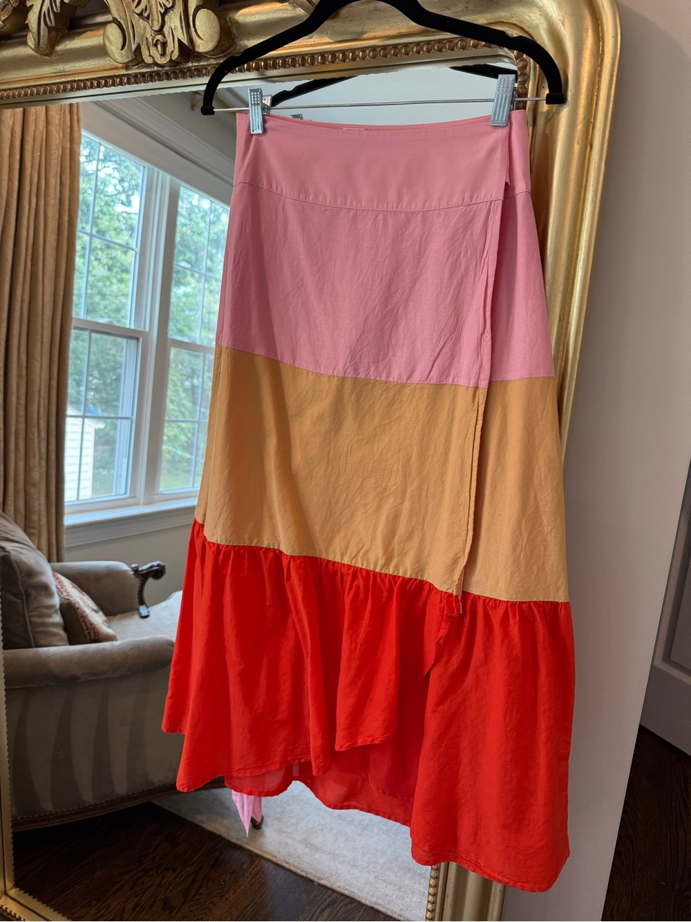 Scotch & Soda Pink, Tan & Red Tiered Midi Skirt